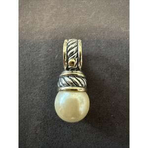Designer Inspired Twisted Cable Pendant 2 tone With Faux Pearl